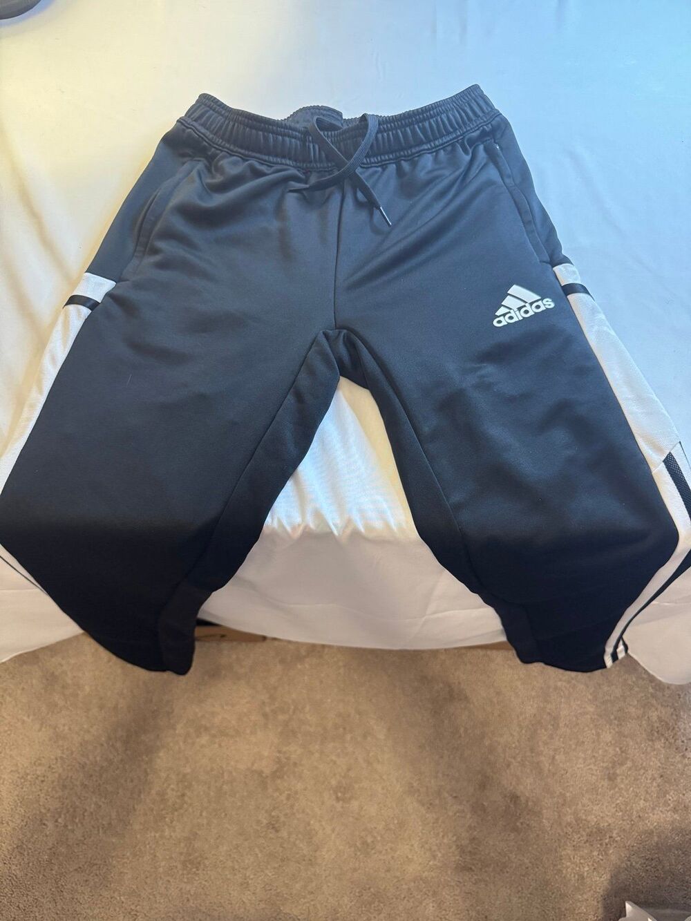 Adidas, Black & White Drawstring Athletic Pants, Boy’s Size Large Pants/Clothing